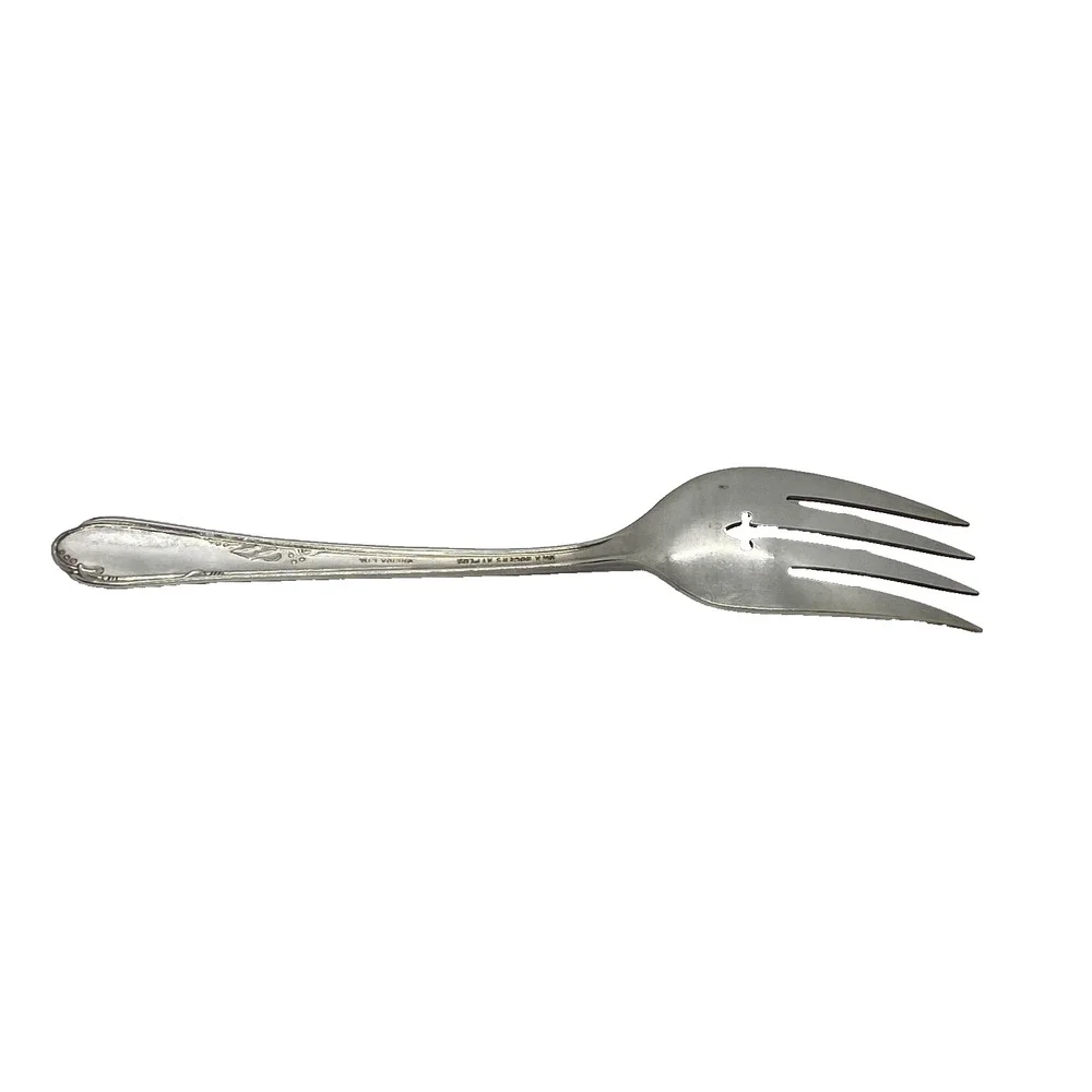 1936 Wm A Rogers A1 Meadowbrook 8” Serving Fork Silver Plate Heather Pattern